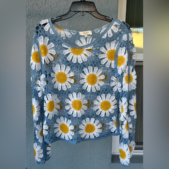 Rebellion Again Tops - Rebellion Again Open Knit Crochet Festival Coachella Hippie Retro Style Top XL